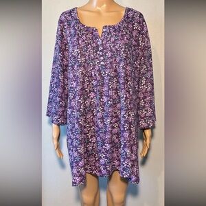 Woman Within Women's Blouse Size 2X Floral Pattern Pullover Cotton Blend Tunic